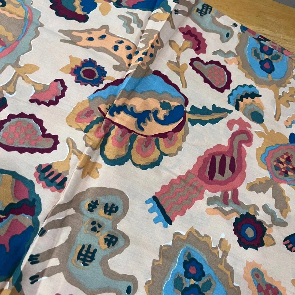 Vtg Crown Crafts Cameroon Print King Pillowcase Set 2pc Boho Bird Floral Percale